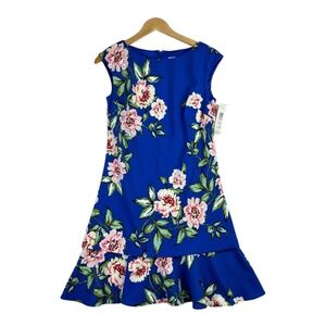 Eliza J Blue Floral Print‎ Cap Sleeve Shift Tiered Dress Size 6 NWT